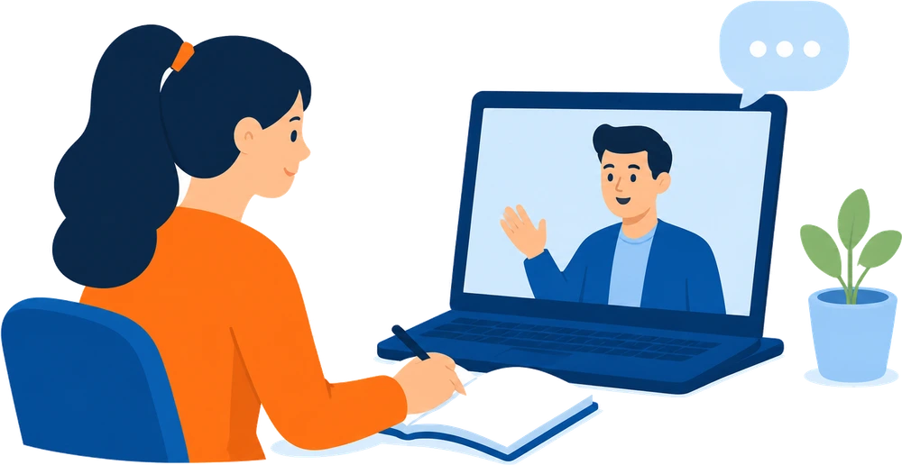 講師とオンラインで英会話を学ぶ様子